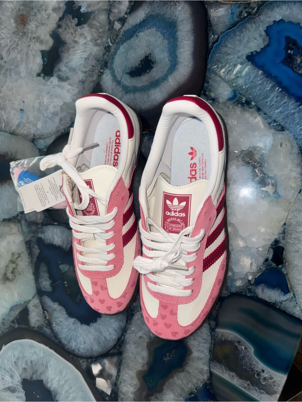 adidas Women's Pink and White Handball Spezial Sneakers with Heart Print
